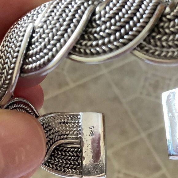 STERLING SILVER 925 SOLID WIDE BRADED WOMAN BRACELET - Picture 6 of 10